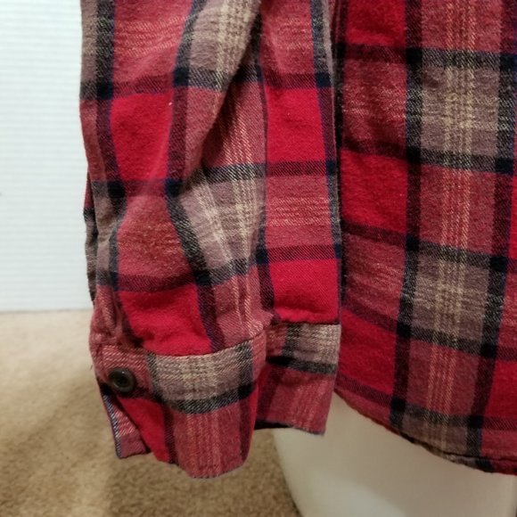 Forever 21 Men shirt Large distressed flannel button up plaid ripped torn grunge - Picture 12 of 15